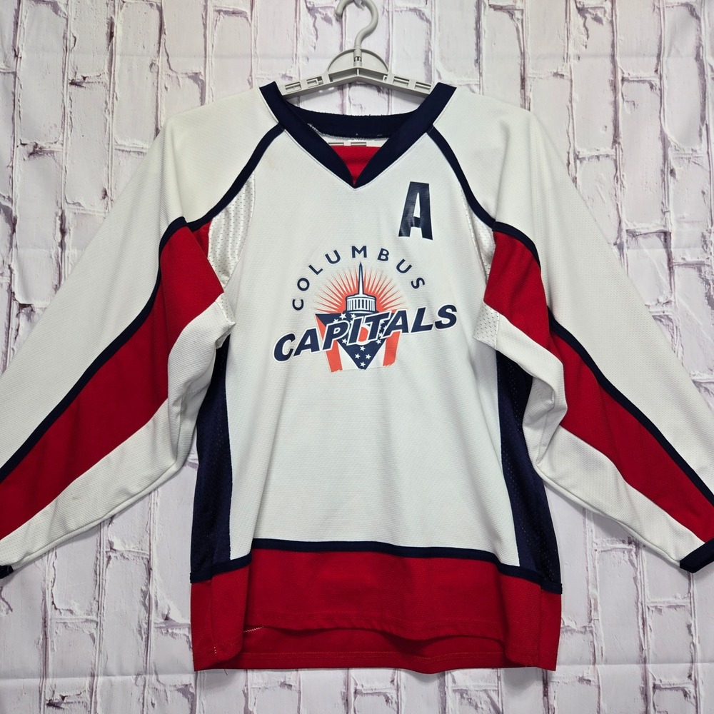 Athletic Knit Hockey Jersey White Columbus Capitals Fickel 22 Sports Adult Small